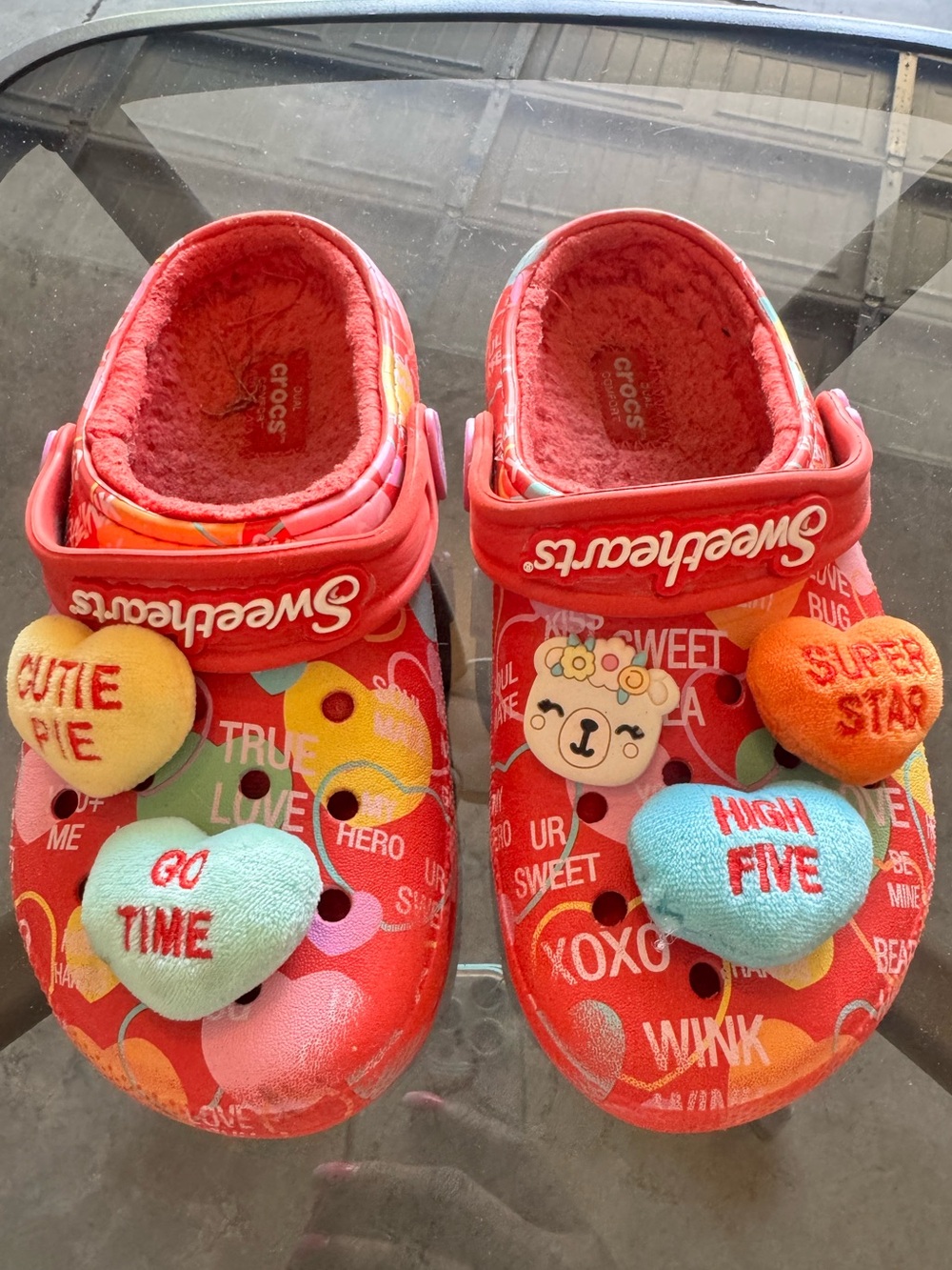 CROCS Red Kids Slip-On Clogs with Plush Heart Charms